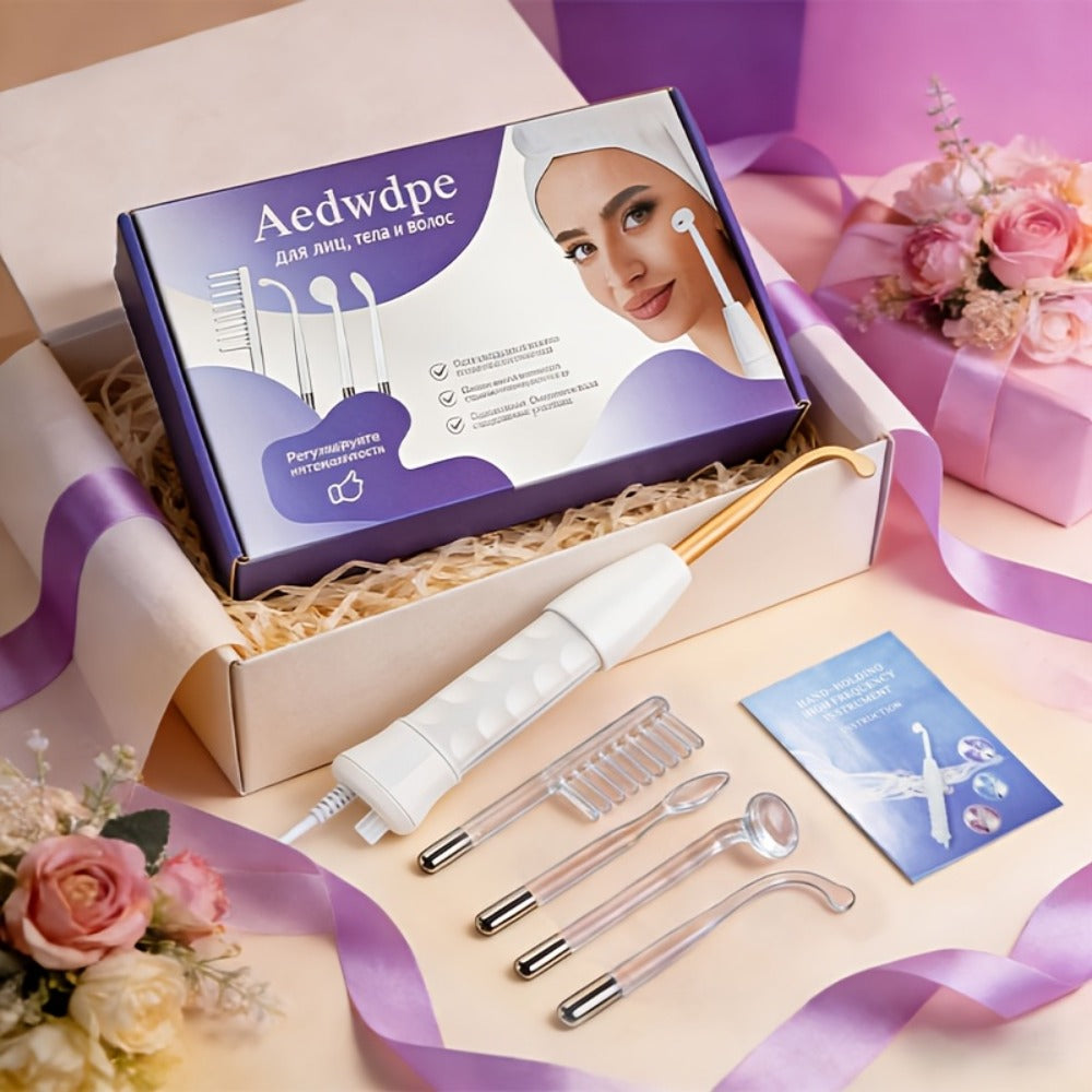High Frequency Facial Massager 4-in-1 Professional Skincare Tool, Compact Plug-In High Frequency Wand for Face Acne Wrinkles Hair Growth, Elegant White Gift for Women Girlfriends Mothers