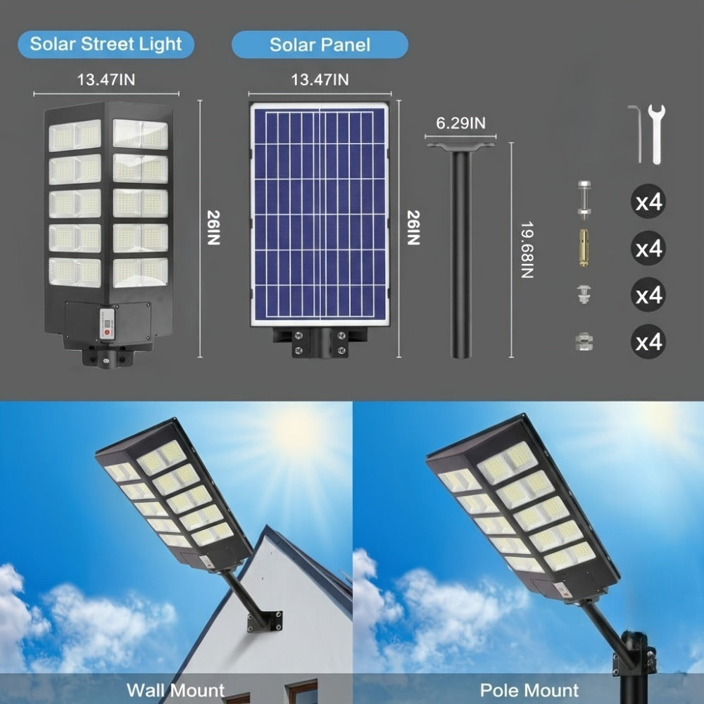 Solar Street Lights Outdoor 800 LED IP54 Waterproof with Motion Sensor ¨C 6500K Dusk to Dawn Flood Light, Remote Control, Adjustable Brightness & Timer for Parking Lot Yard Garage Driveway Rural Area
