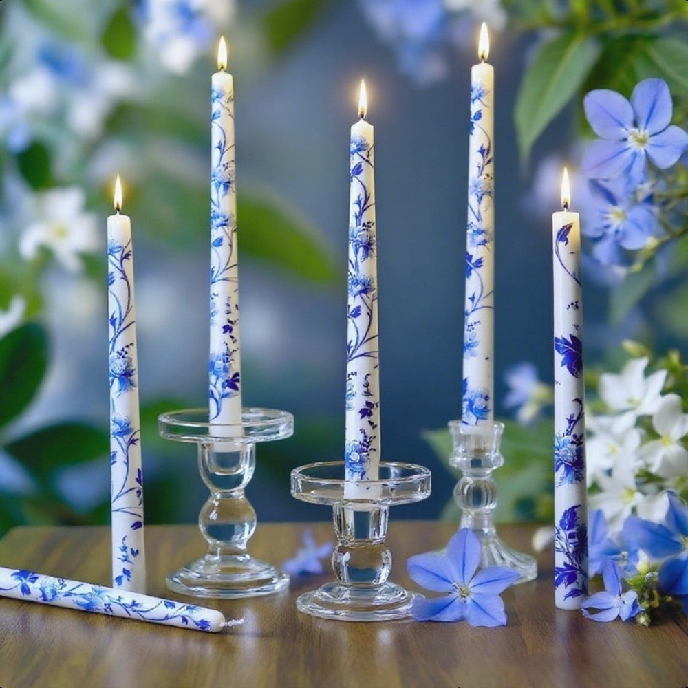 Taper Candles Blue White Porcelain 6-Pack 10 Inch | Dripless Unscented Soy Wax Chinoiserie Candlesticks 8-12 Hour Burn for Weddings Christmas Dinner Table Home Decor Centerpiece
