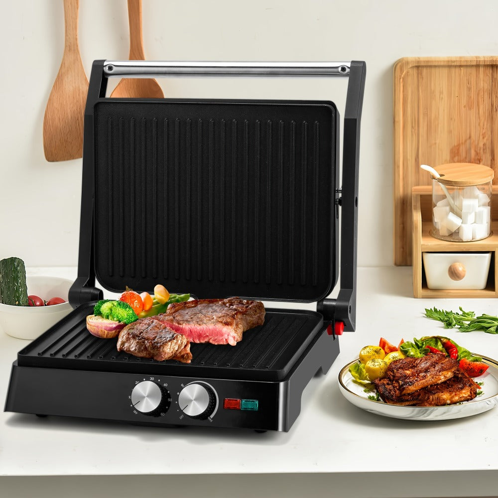 Panini Press Grill 3-in-1 Electric Indoor Grill with Non-Stick Plates - 180¡ã Flat Grill Sandwich Maker with Floating Hinge Grease Tray Temperature Control, Compact Countertop Grill for Home Dorm Office