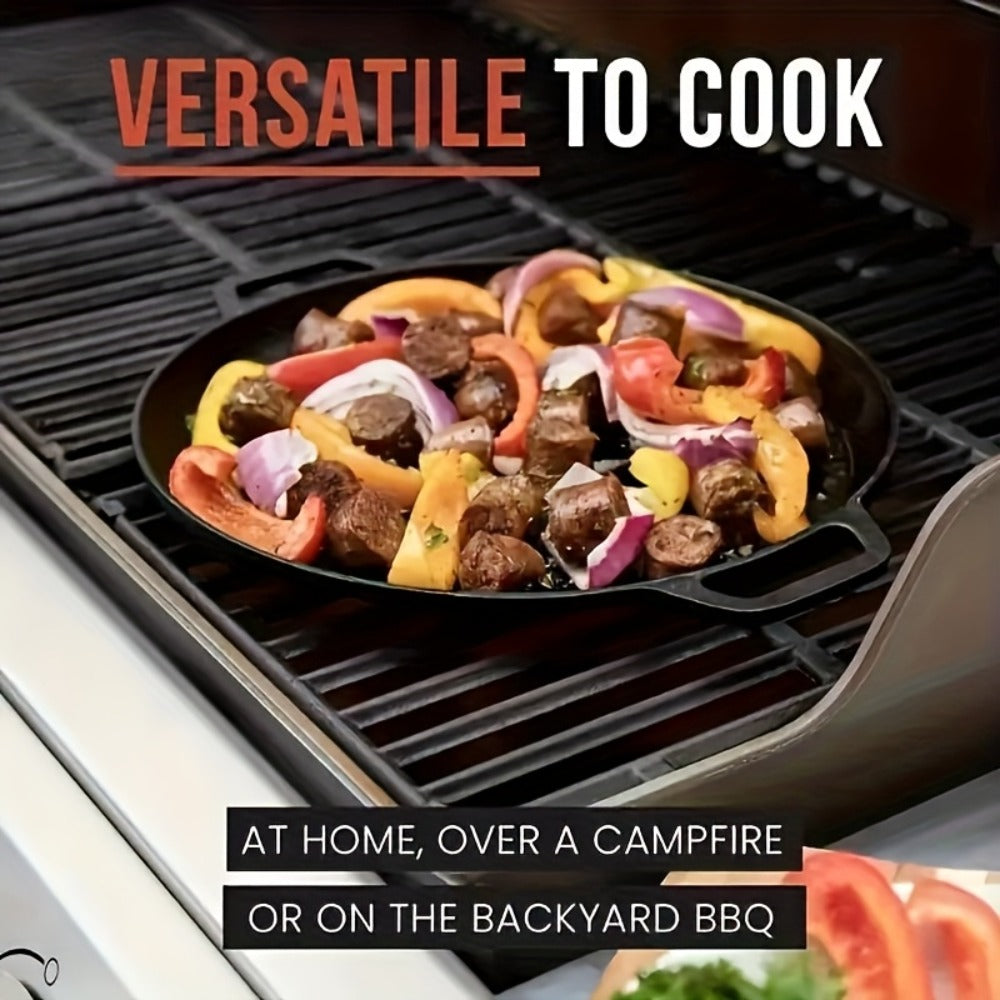 Cast Iron Skillet Non-Stick Pan for Pizza BBQ Pancakes - Heavy Duty Pre-Seasoned Cast Iron Pan Compatible with Gas Electric Induction Stovetops Oven Campfire - Home Kitchen Outdoor Cooking