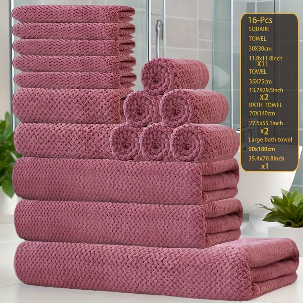 Coral Fleece Bath Towel Set 16 Piece 300GSM - Extra Large Bath Towel Washcloths Square Towels Soft Absorbent Quick Dry | 11 Colors | Hotel Home Travel Spa Gift Complete Bathroom Towel Collection