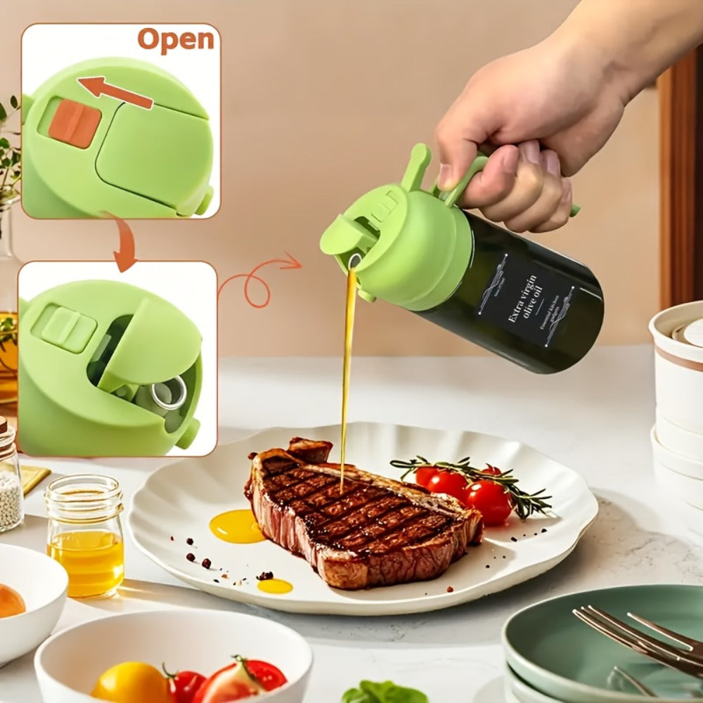 Glass Olive Oil Dispenser Bottle 2pcs 2-in-1 Oil Dropper and Cooking Sprayer with Automatic Flip Cap Spill Proof Food Grade for Kitchen BBQ Outdoor Cooking