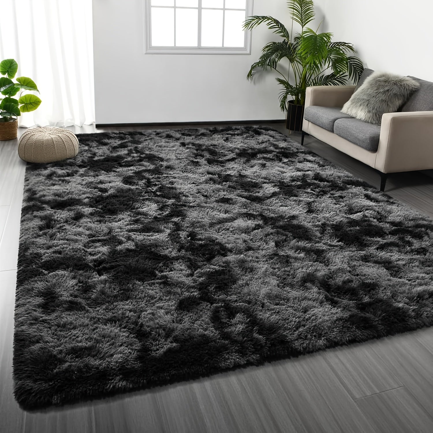 Shaggy Plush Area Rug - Soft Fluffy Carpet for Living Room, Bedroom & Sofa | Non-Slip Machine Washable Tie-Dye & Solid Color Long Pile Rug | Luxury Home Decor Floor Mat in Multiple Sizes & Colors
