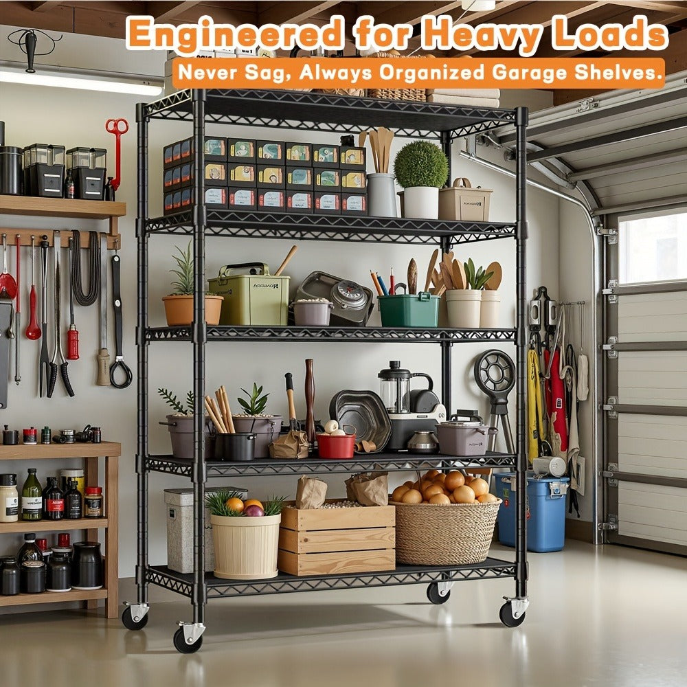Metal Storage Shelving Unit Heavy Duty Adjustable 4 5 Tier Steel Shelf Rack for Garage Kitchen Pantry Workshop Black Chrome MZG