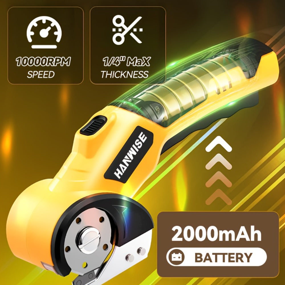 Electric Scissors Cordless 4.2V Rotary Cutter with 2000mAh Battery ¨C 10000 RPM, Safety Lock, LED Light, Anti-Slip Handle, Fabric Cutting Machine for Clothing, Cardboard, Carpet, Leather & Craft Projects
