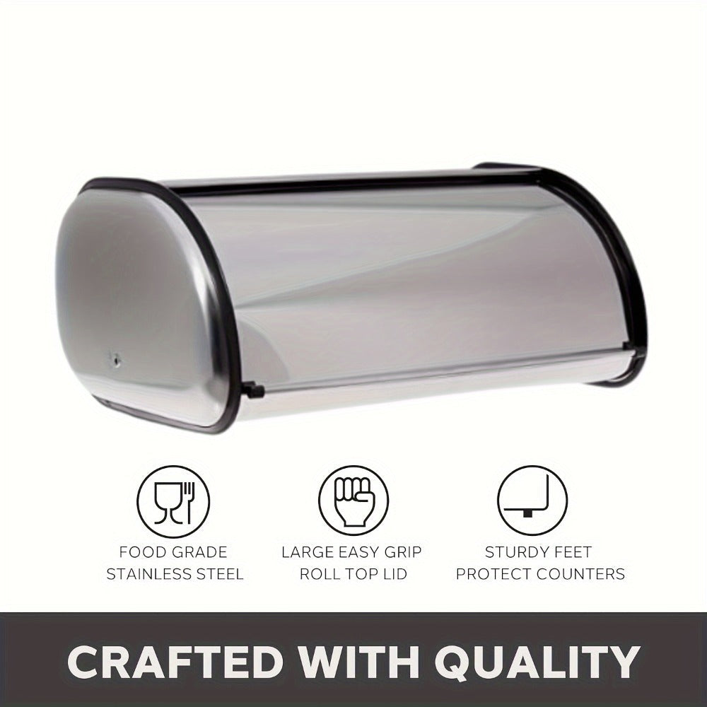 Stainless Steel Roll Top Bread Box 13 Inch - Countertop Bread Storage Container with Lid, Keeps Bread Fresh & Insect-Free, Holds Large Loaves, Bagels, Muffins