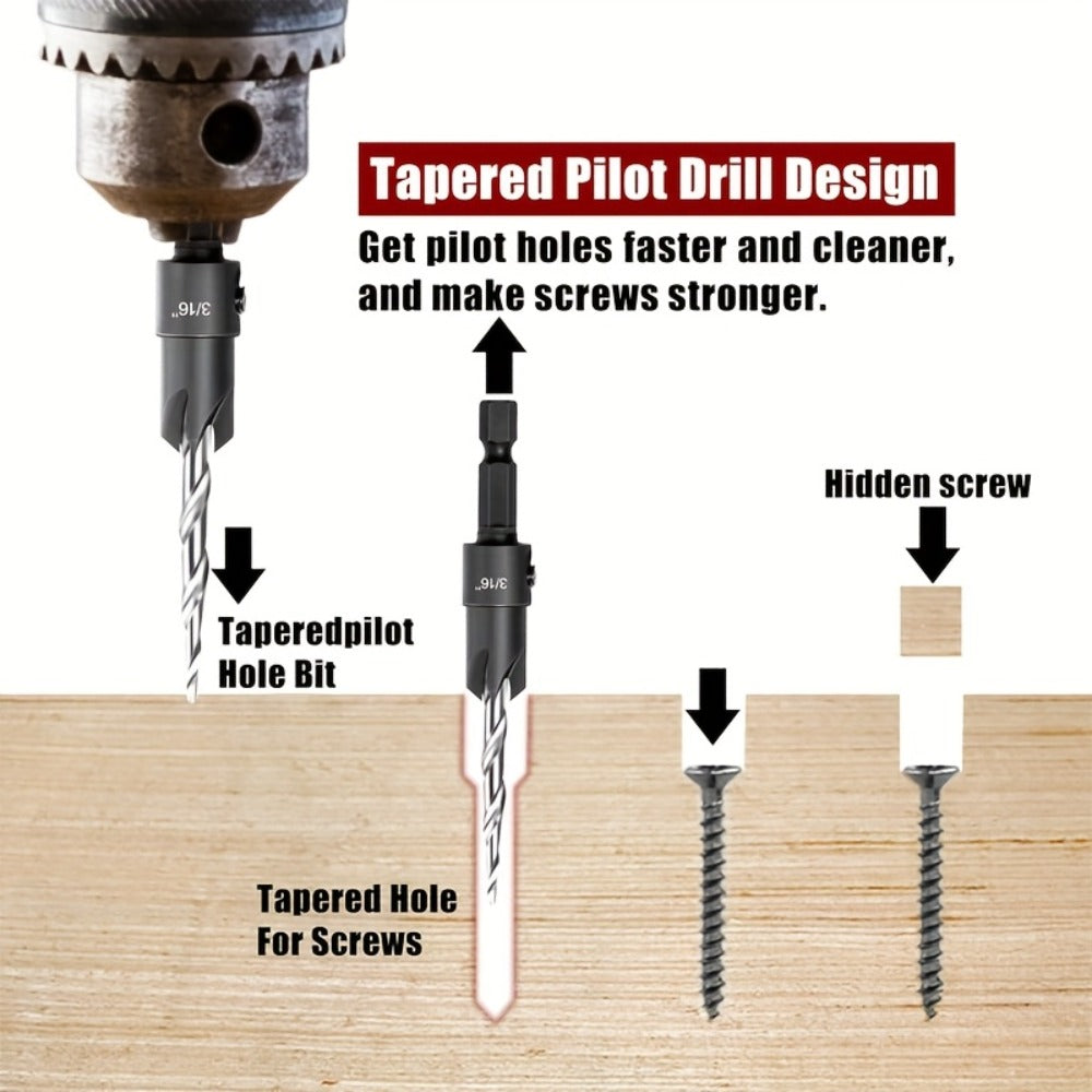 5pcs Countersink Drill Bit Set #4 #6 #8 #10 #12 Tapered with 1/4¡± Hex Shank Quick-Change ¨C Adjustable Wood Counter Sinker Bits with Allen Wrench for Woodworking