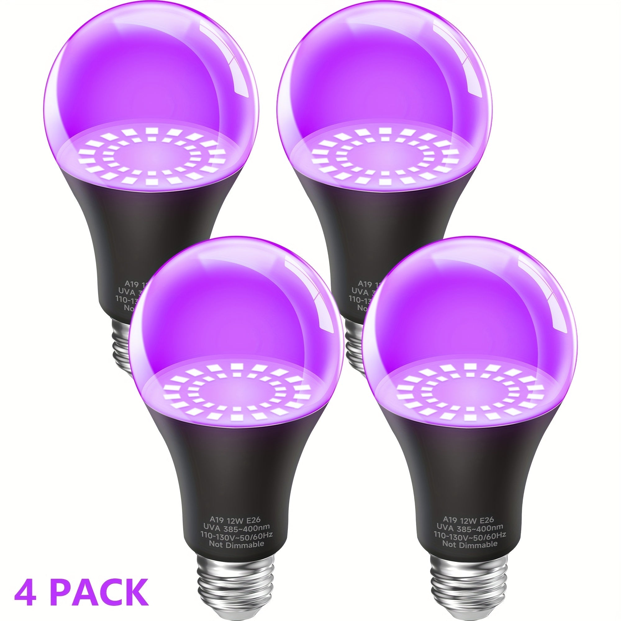 UV Black Light Bulbs 12W LED UVA 385-400nm - Glow in the Dark Party Blacklight Bulb for Halloween, Christmas, Body Paint & Fluorescent Decor, E26 Base