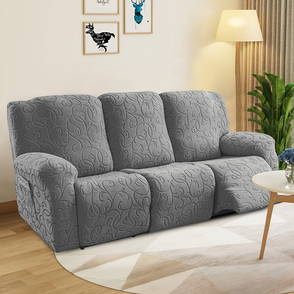 Chenille Recliner Sofa Cover 3 Seater High Stretch Thickened Hooked Fabric - Machine Washable Wear Resistant Couch Slipcover | Sand Color Light Grey Chocolate | Living Room Bedroom Furniture Protector