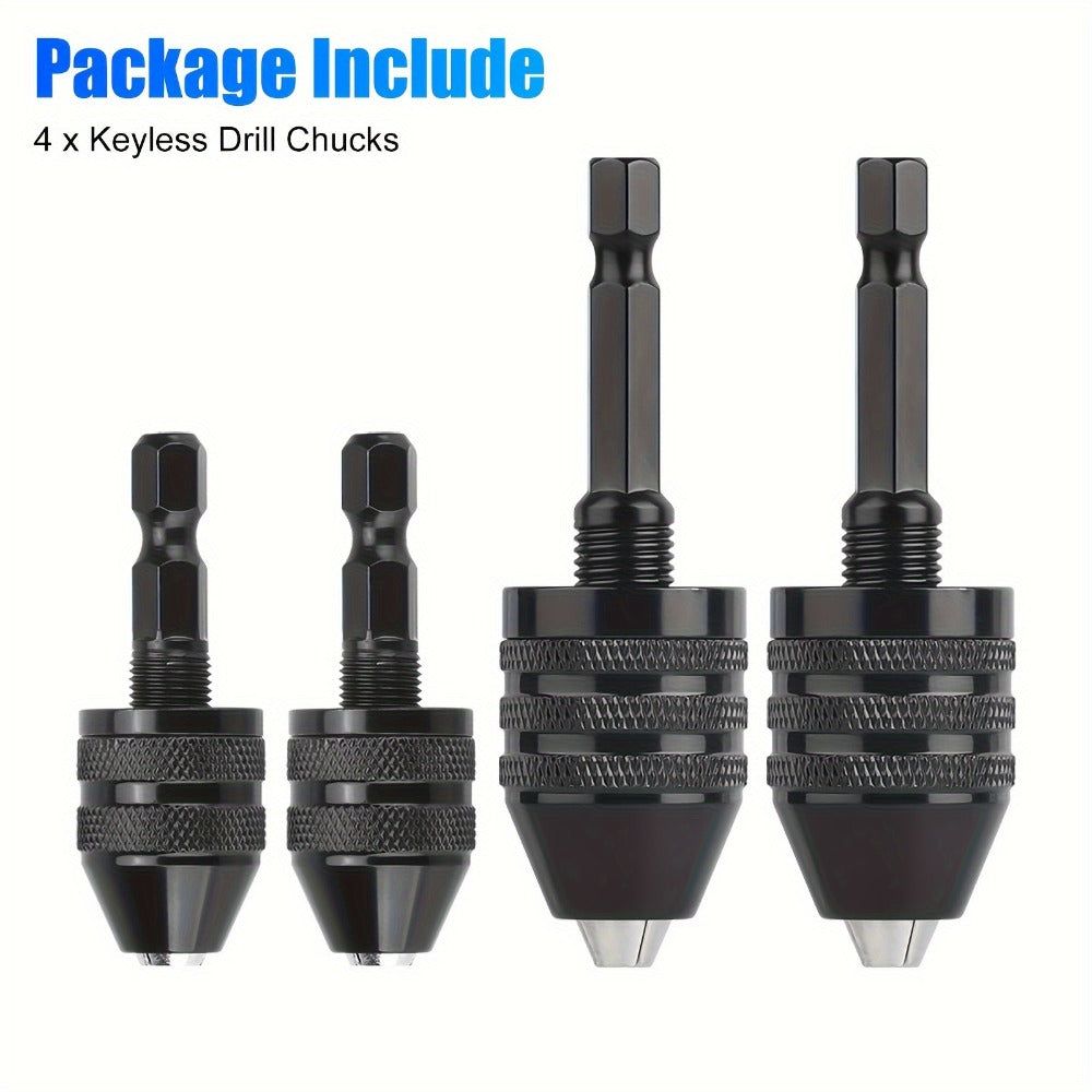 Keyless Drill Chuck Adapter 4PCS 1/4 Inch Hex Shank Quick Change 0.3-6.5mm 0.3-3.6mm Collet Screwdriver Impact Driver Converter for Drill Bits Electric Screwdriver