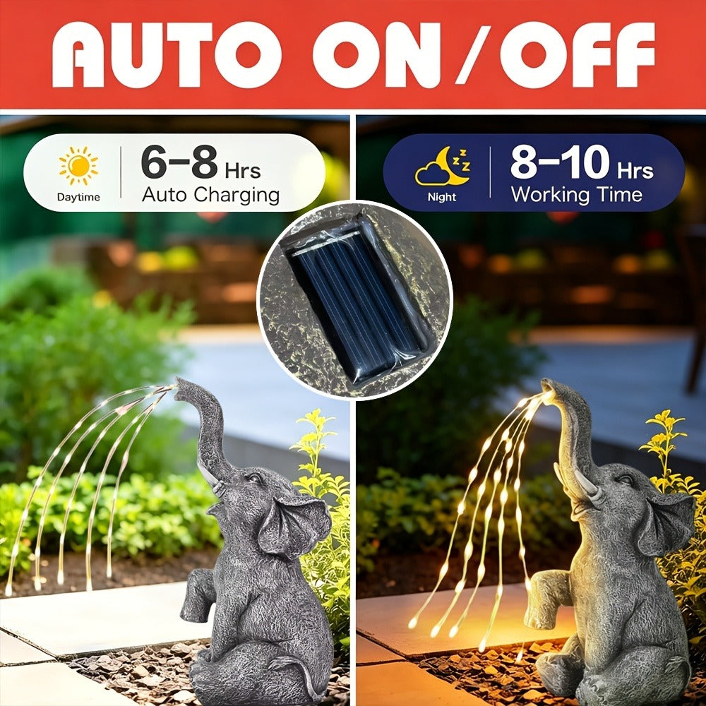 Solar Garden Elephant Sculpture Light - Outdoor IP44 Waterproof LED Lucky Elephant Water Spraying Ornament with Solar Powered Garden Lights for Patio Balcony Porch Deck Yard Thanksgiving Halloween Gift