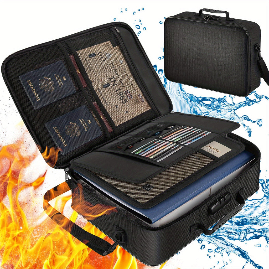 Fireproof Document Bag with Combination Lock - 17x11.8x5 Inch Waterproof File Organizer, 2000¡ãF Fireproof, Multi-Layer Storage for Passport Cash Laptop, 3 Carry Methods, for Travel Home Office, Black/Pink/Blue