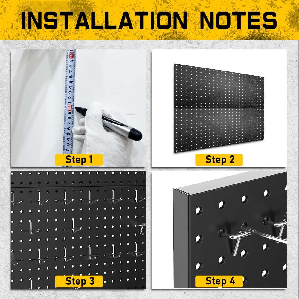 Black Metal Pegboard Wall Organizer Set with Hooks 66/100pcs, 12x24 Inch Heavy Duty Wall Mounted Pegboard Kit for Garage Workshop Tool Storage, Includes Paper Towel Holder & Workbench Accessories