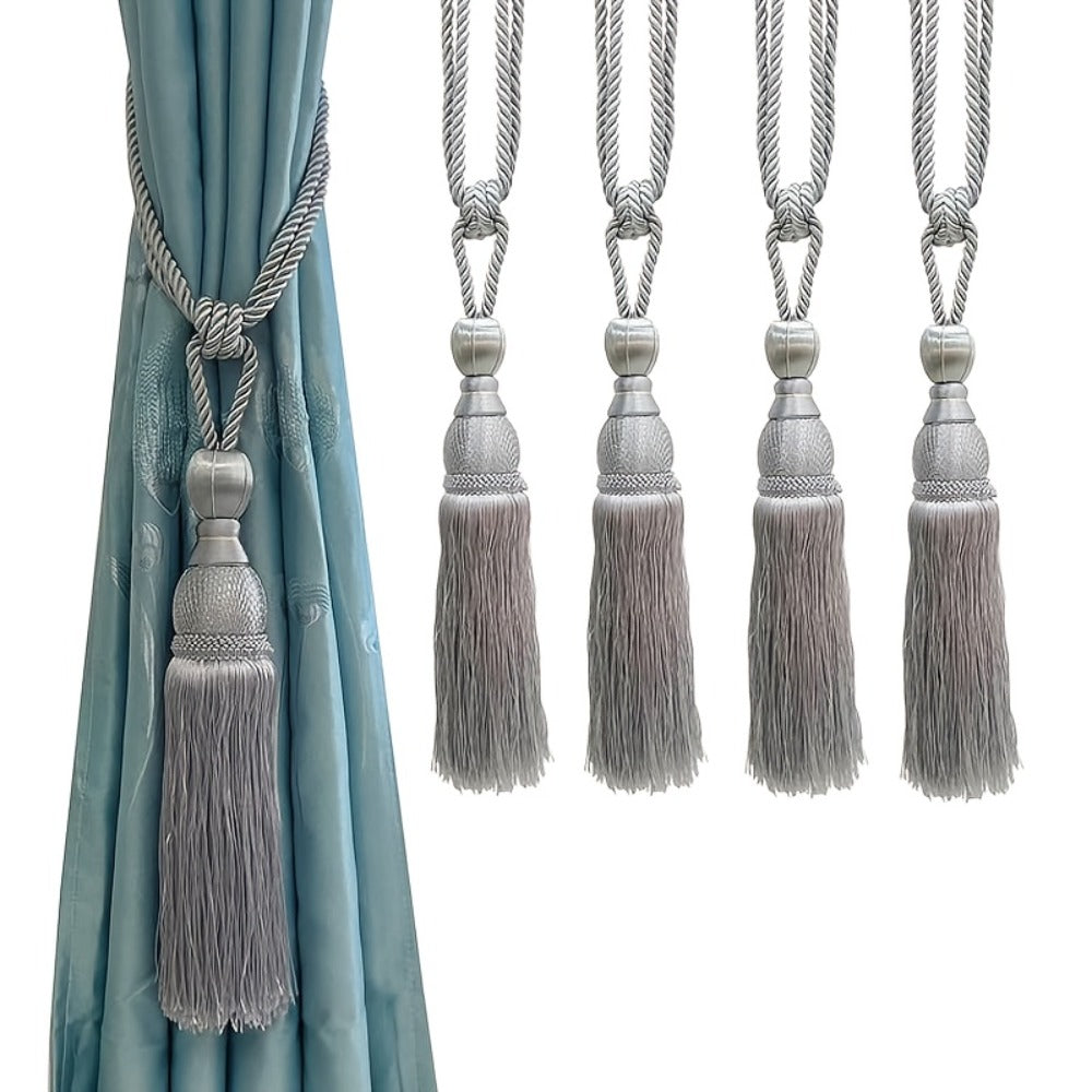 Curtain Tiebacks with Tassels Hand Woven Rope Curtain Tie Backs with Golden Accents 4/8pcs Home Decor