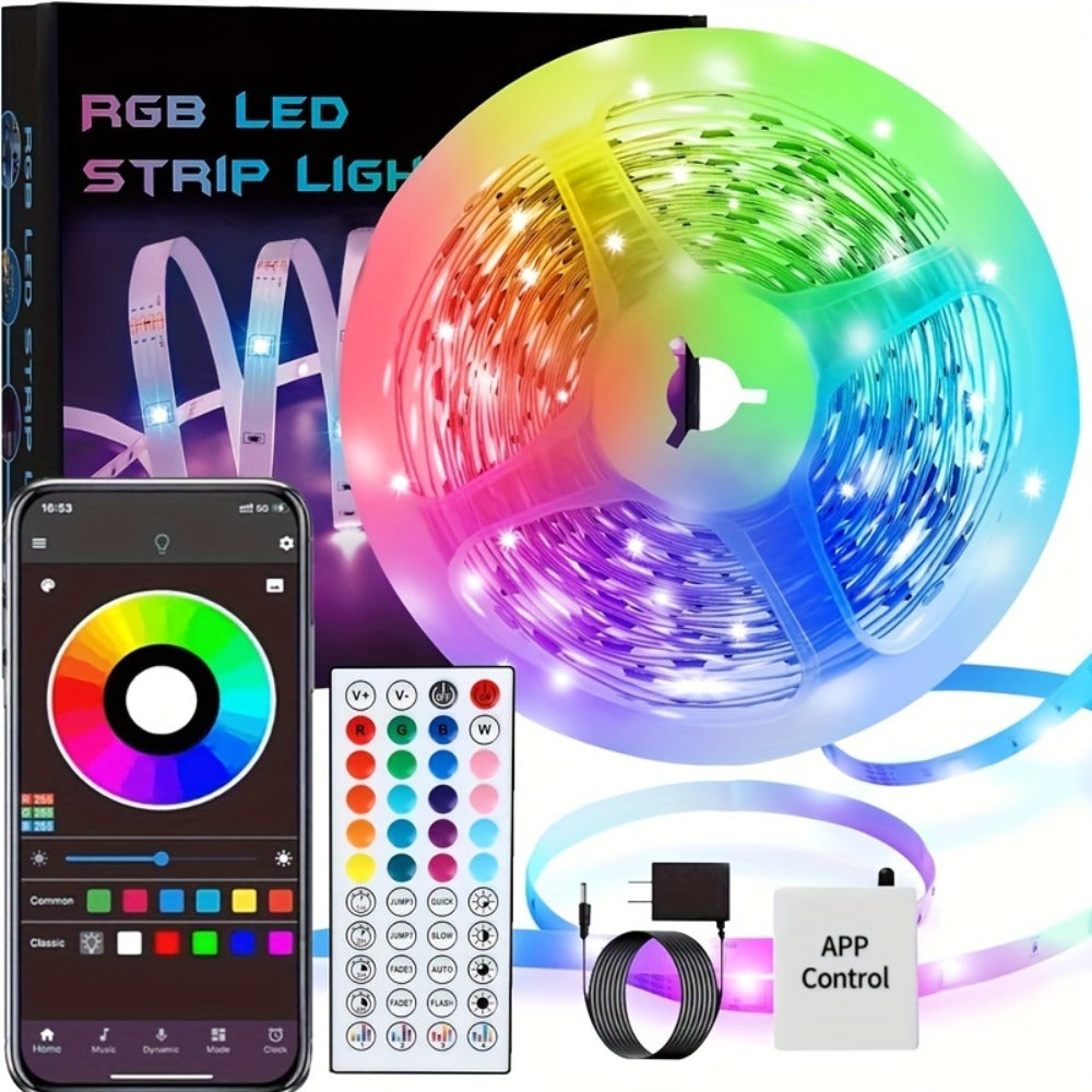 Color Changing LED Strip Lights 100FT with App Control & 44-Key Remote, 24V RGB Music Sync, Adjustable Brightness, Bedroom Kitchen Living Room Home Christmas Party Decoration with 24V Adapter Included