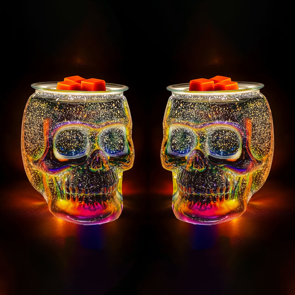 3D Glass Skull Electric Wax Melter Warmer - USB Powered PTC Aromatic Wax Burner for Home Decor, Halloween Christmas Holiday Gift