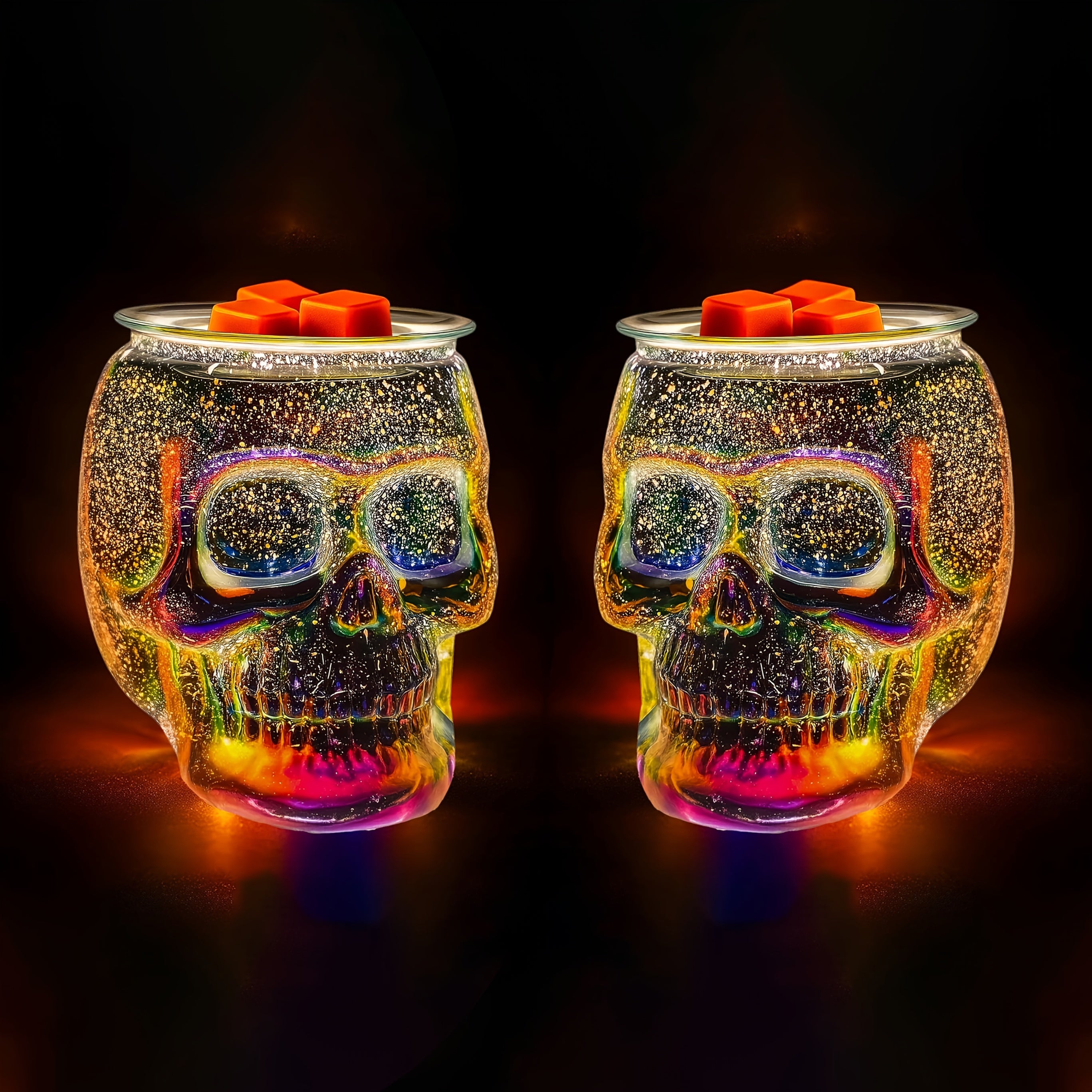 3D Glass Skull Electric Wax Melter Warmer - USB Powered PTC Aromatic Wax Burner for Home Decor, Halloween Christmas Holiday Gift