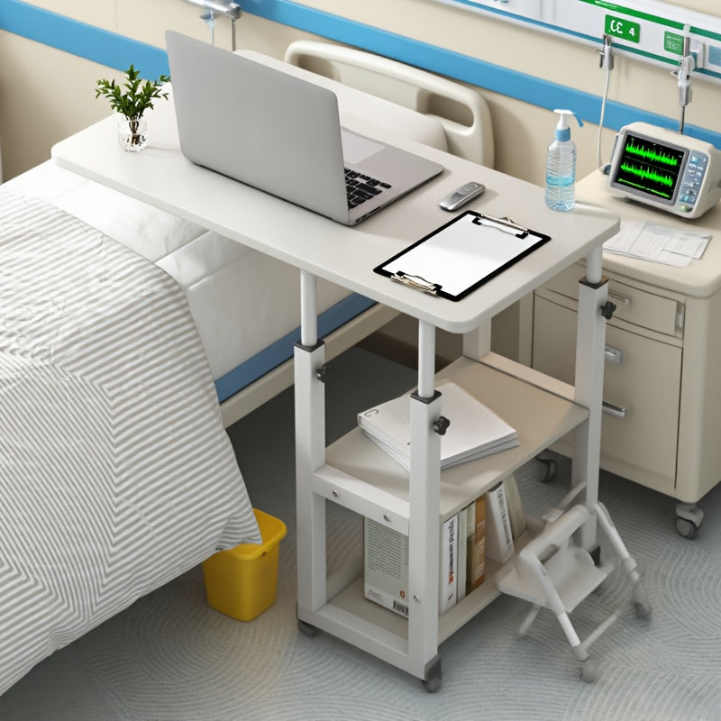 Rolling Overbed Table with Brake Wheels ¨C Adjustable Height Bedside Nursing Dining Table for Elderly & Patients | Lockable Caster Wheels, Over-Bed Card Tray Design, 4 Colors, Practical Gift