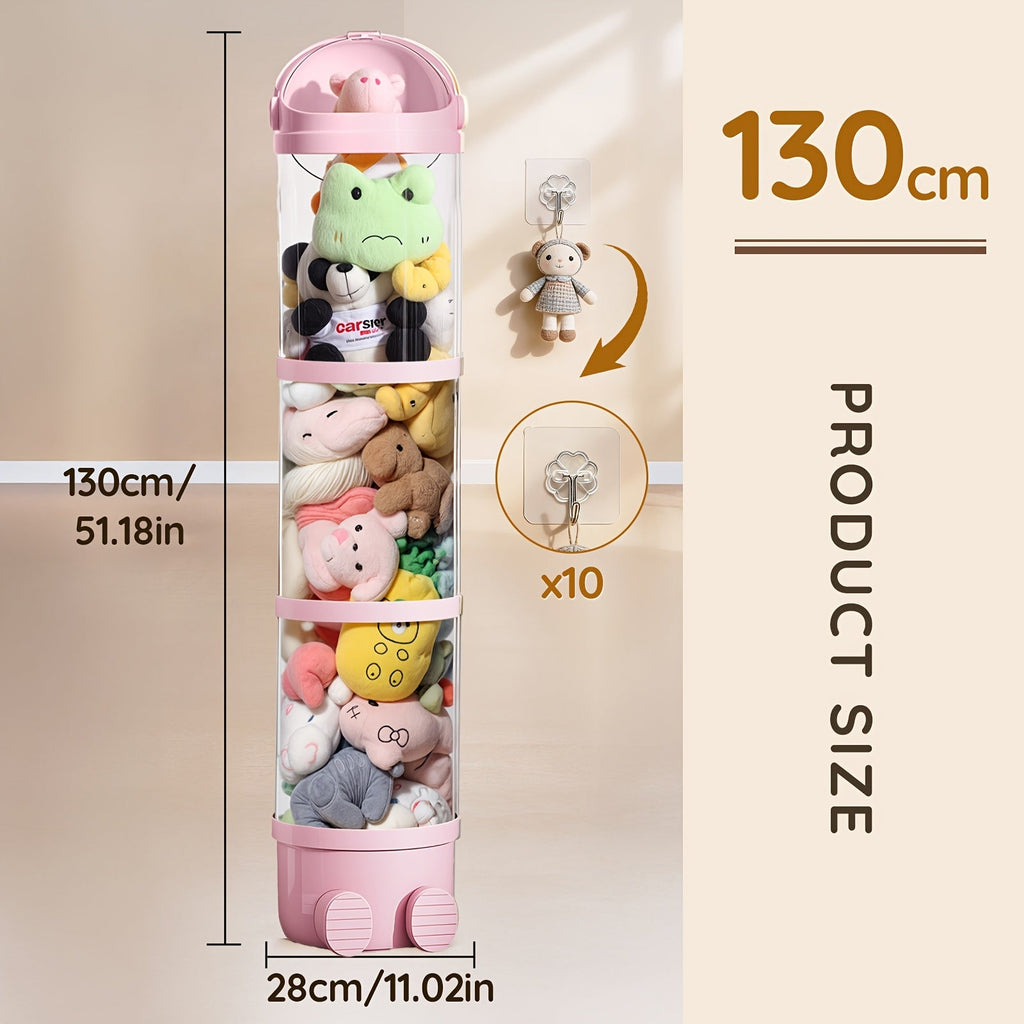 Stackable Round Stuffed Animal Storage Box with Lid ¨C 3-Tier Plastic Plush Toy Organizer with Layered Storage for Dolls Toys & Miscellaneous Items ¨C Kids Room Decor