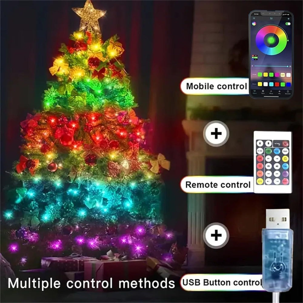 RGB Smart Fairy String Lights with App & Remote Control, Music Sync, IP65 Waterproof, USB Powered Multicolor LED String Lights for Bedroom, Outdoor, Christmas, Party, Wedding Decoration