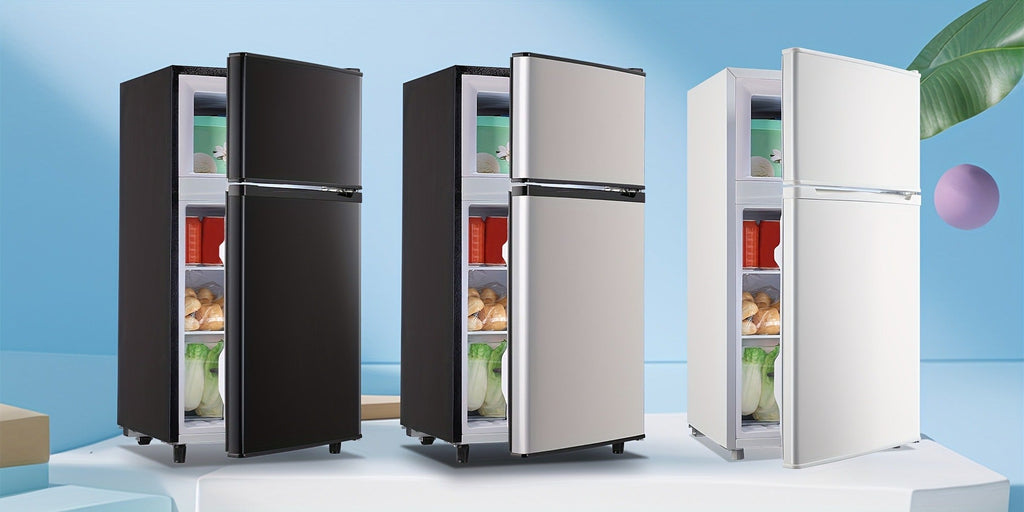 Small Fridge with Freezer, 2-Door Compact Refrigerator with 7-Level Adjustable Thermostat, Removable Shelves & Basket ¨C 2.5 or 3.5 Cu Ft Silver Mini Fridge for Dorm, Office, RV and Bedroom