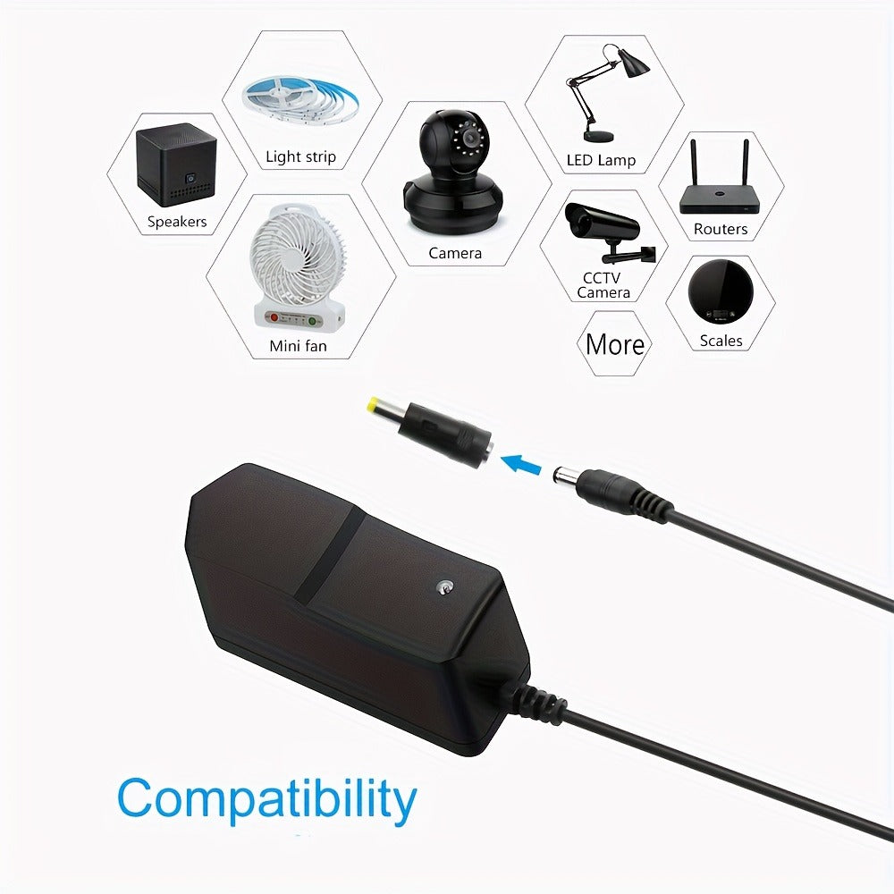 Universal 5V 2A Power Adapter 9-in-1 with 8 Tips - AC/DC 10W Power Supply Type-C Micro-USB Barrel Connectors for Router CCTV LED Strip TV Box