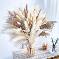 Natural Pampas Grass Decor Bouquet 105/120pcs Boho Dried Floral Arrangement - Centerpiece Table Decor for Wedding Living Room Rustic Boho Home Decoration Vase Filler