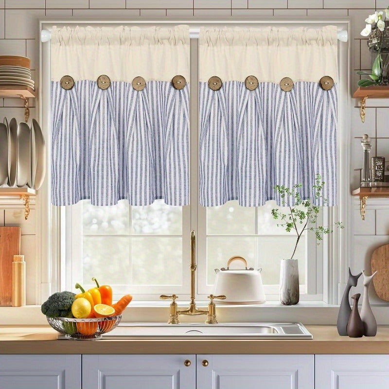 Bohemian Striped Patchwork Curtains, Semi-Sheer Rod Pocket Window Curtains for Bedroom Living Room Kitchen Cafe, Country Cottage Style, 1 or 2 Panels, Multiple Colors & Sizes