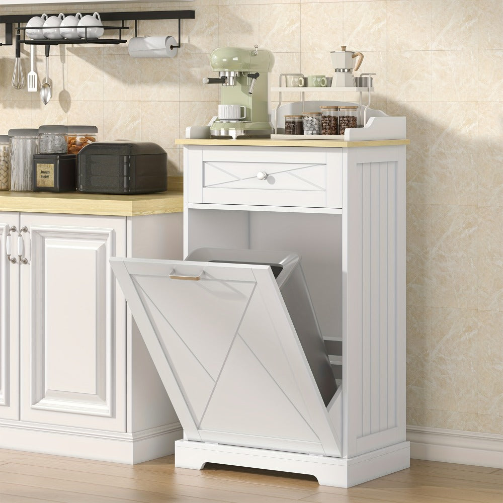 Tilt Out Trash Can Cabinet 12 Gallon Hidden Kitchen Trash Cabinet with Drawers, Pantry Storage, Laundry Hamper Cabinet