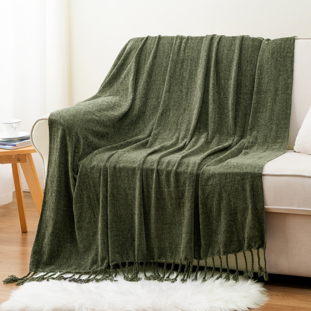 Chenille Fringe Throw Blanket ¨C 180-200gsm Velvety Soft Decorative Throw for Sofa & Couch, Home Decor, 50¡±¡Á60¡±, 17 Colors