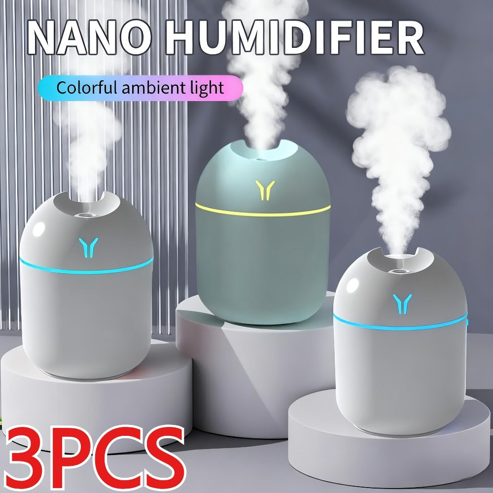 Aroma Diffuser Humidifier USB Mini ¨C 3 Pack Cool Mist with Color Night Light, Portable for Bedroom, Car, Home & Dorm, Keeps Air Fresh & Plants Healthy, Gift for Men & Women (White+Blue+White)