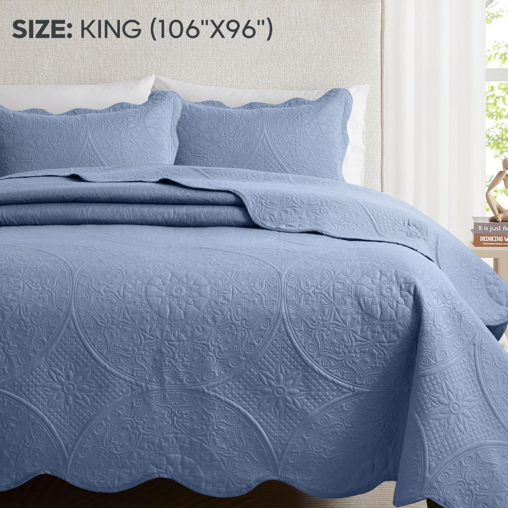 Quilted Bedspread Set 3 Piece ¨C Soft Floral Coverlet with Pillow Shams, Lightweight Breathable Quilt for Bedroom & Guest Room, All Season Bed Cover