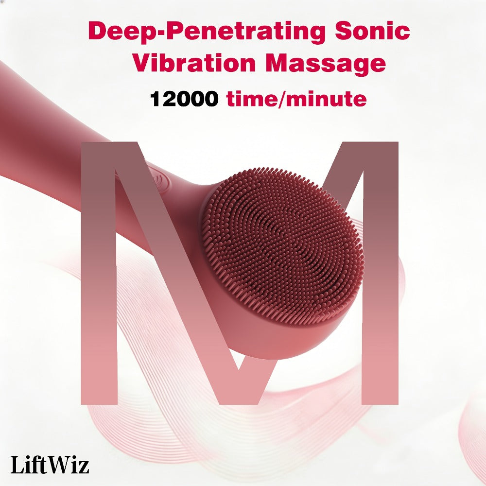 Silicone Facial Cleansing Brush Electric Face Scrubber 12000 Vibrations IPX7 Waterproof USB Rechargeable Heat Massage Deep Pore Cleansing Exfoliator for Sensitive Skin Blue Black Rose Red Pink