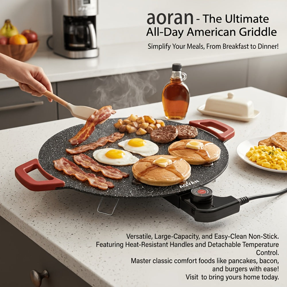 Electric Griddle Non-Stick with Adjustable Temperature ¨C 14.17¡± & 15.75¡± Sizes, Fast Heating for Pancakes, Crepes, Pizza & BBQ, Easy Clean Portable Cooking Pan for Breakfast & Family Meals