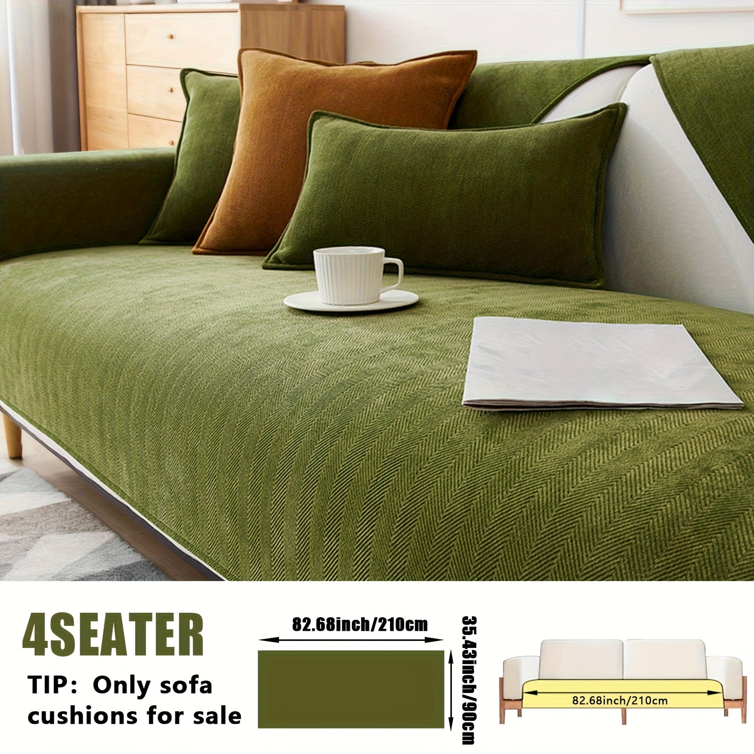 Chenille Ribbed Sofa Cover - Pet Friendly Non-Slip Machine Washable Soft Stretch Slipcover for 1-4 Seater Sectional Sofa Living Room Bedroom Office, 9 Colors