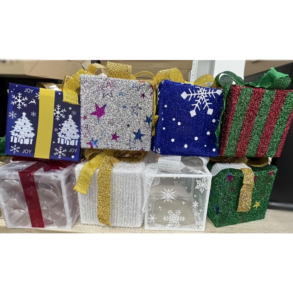 Christmas Gift Box Lamp 3pcs - Transparent Light Box with LED String Lights, Strap & Handle, Holiday Home Decoration, Birthday Party Decor, Manual Assembly