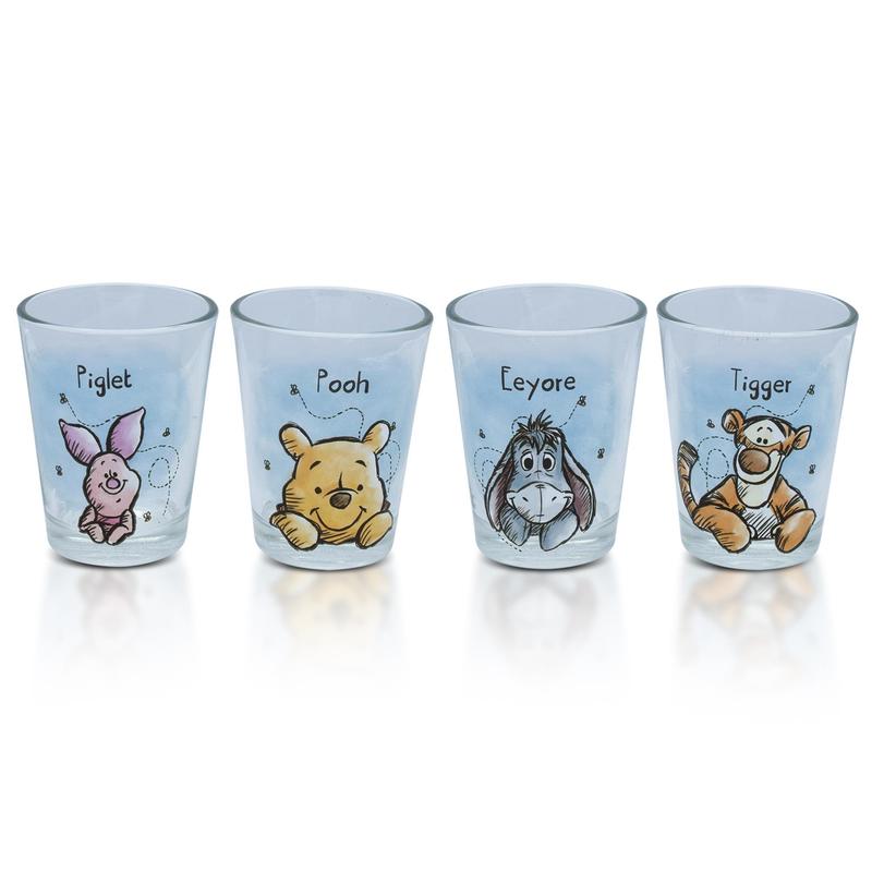 Winnie the Pooh Mini Shot Glasses Set of 4 ¨C Disney Character 2oz Glass Cups Pooh Piglet Eeyore Tigger BPA-Free Dishwasher Safe Gift
