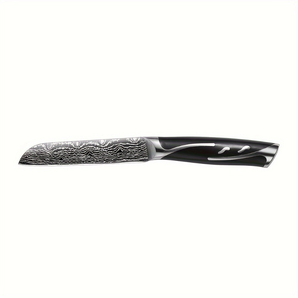 Kitchen Knife Set 7-Piece Damascus Pattern Stainless Steel with Universal Knife Block Holder ¨C Chef Knife, Fruit Knife & Safety Knives Included, Non-Slip Handle