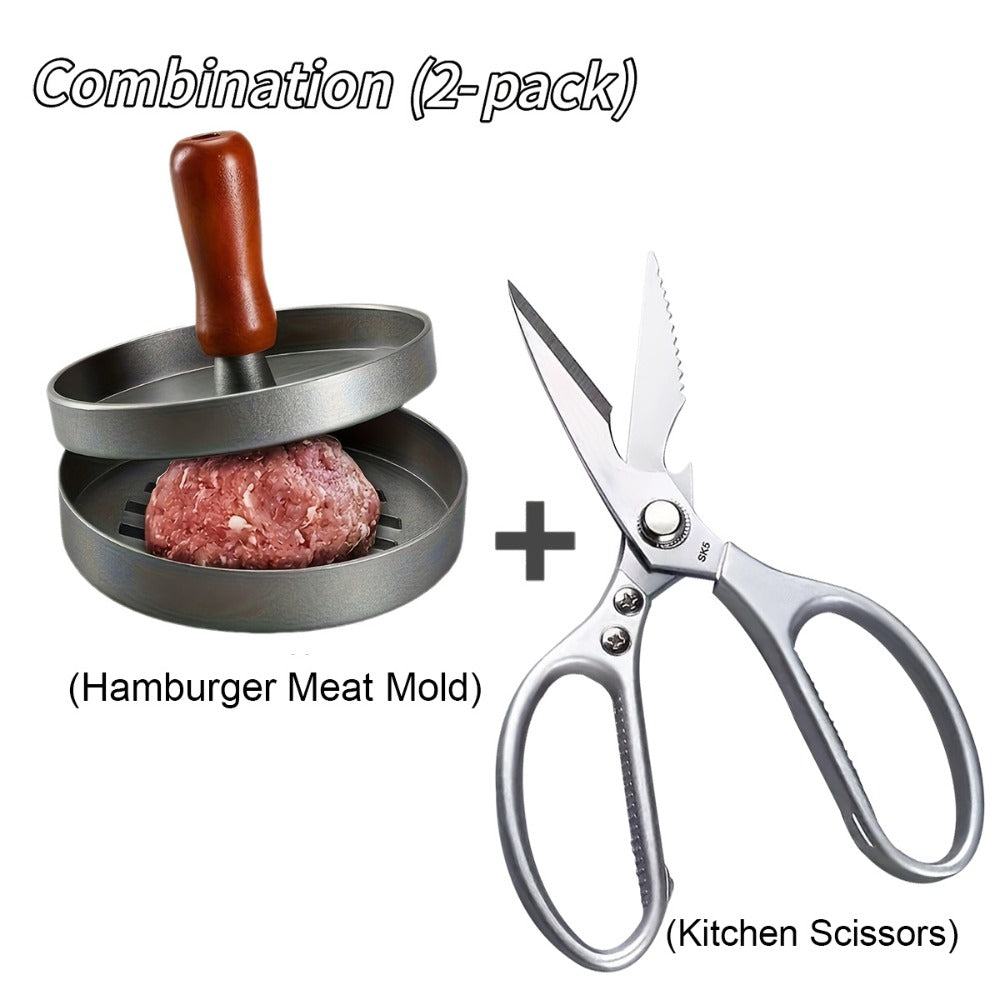 Burger Press Patty Maker 2-Pack, Non-Stick Hamburger Press Mold for Beef, Chicken, Fish & Poultry, Heavy-Duty Round Patty Maker with Easy-Release Mechanism for Home & Professional Kitchen Grilling