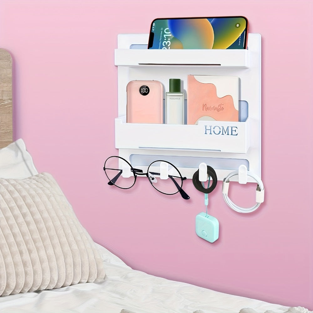 Floating Shelves Wall Mount Self-Adhesive Bedside Shelf Organizer for Bedroom - No Drill Stick On Wall Shelf for Phone Remote Control Small Items - Aesthetic Room Decor Storage for Girls Teen Bedroom