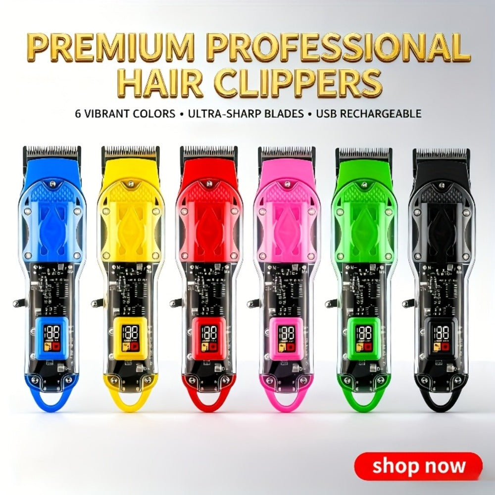 Professional Hair Clippers for Men - Cordless USB Fast Charging with Digital Display, 4 Adjustable Speeds, 4 Limit Combs 0.5-15mm, Rechargeable Lithium Battery, Barber-Grade Portable Clipper Kit 1 or 3 Piece