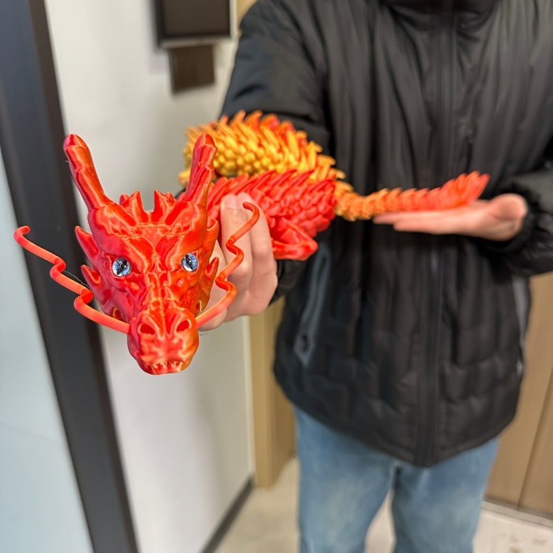 3D Printed Chinese Dragon Figurine 35.4¡± Poseable Articulated Joints Flexible Desk Sculpture Home Office Decor Collectible Gift