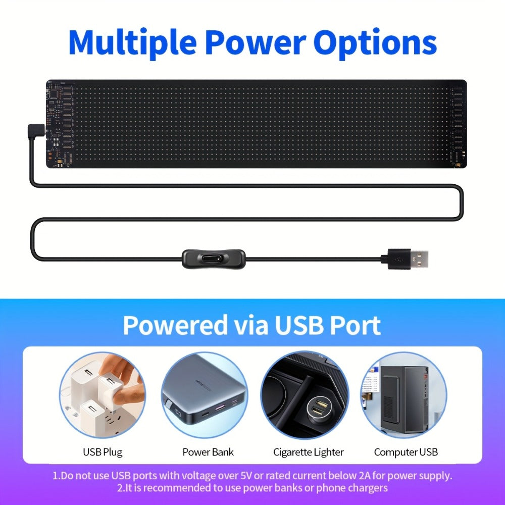 LED Scrolling Display Board with Bluetooth App Control, USB Powered Programmable RGB Matrix Panel for Text, Patterns & Animations, Indoor Sign for Shop, Bar, Hotel, Gas Station, Restaurant, Movie Screen