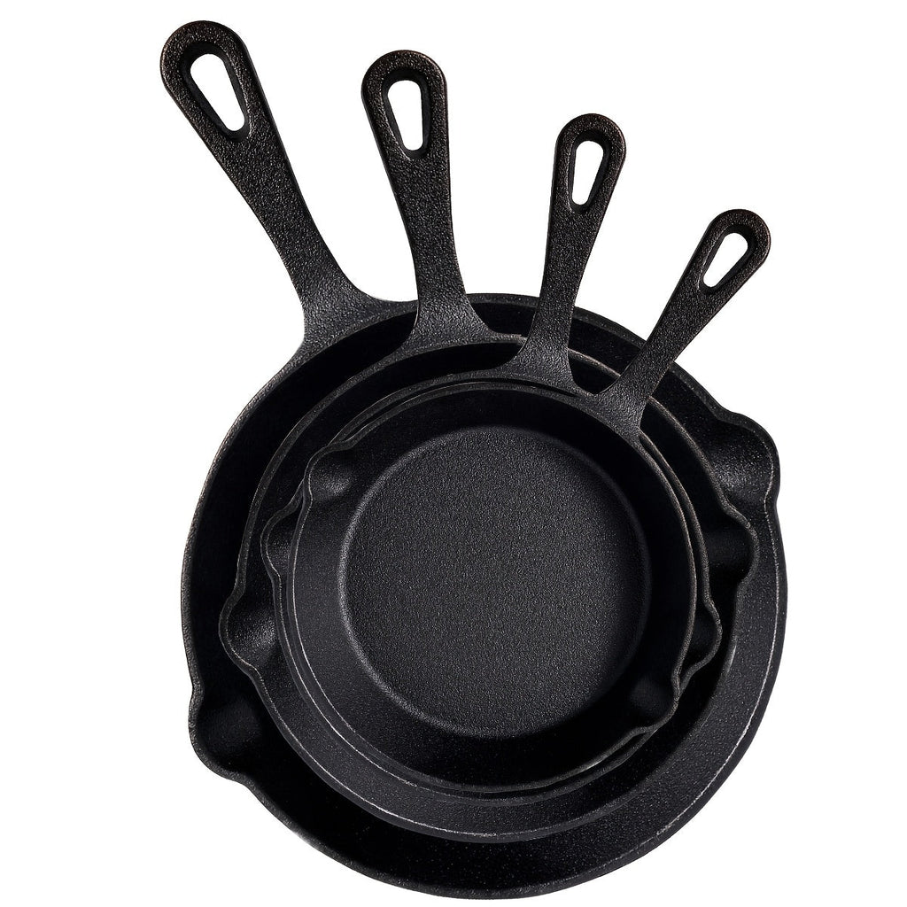 Cast Iron Skillet Set Uncoated Frying Pan with Drip Spout Heavy Duty Pre-Seasoned Cookware for Frying Stir-Frying Baking Stovetop Oven Safe 3 4 5 Piece