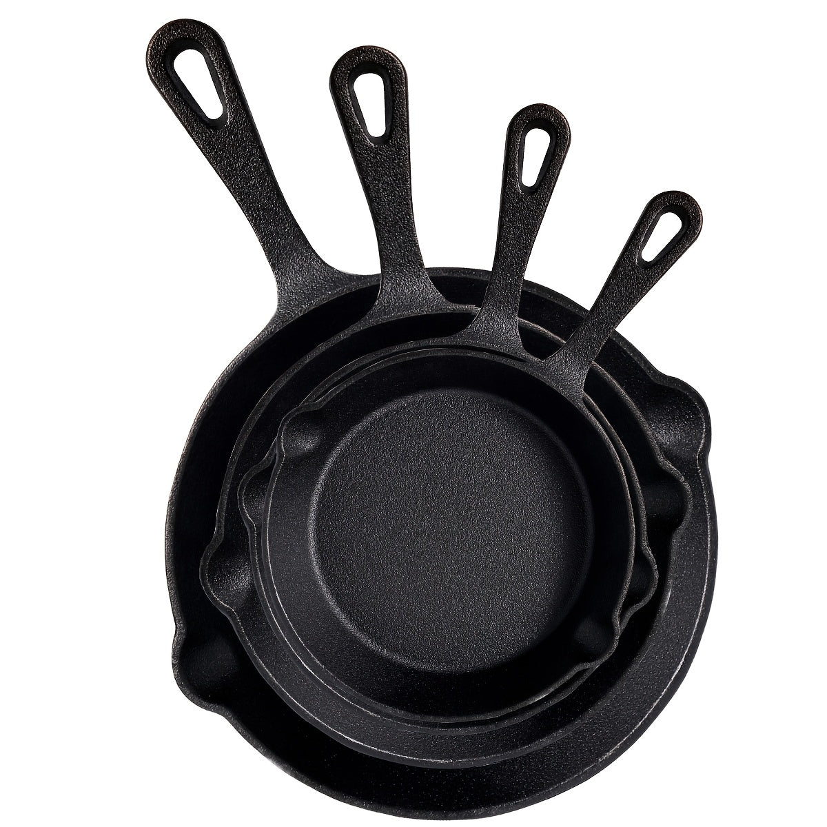 Cast Iron Skillet Set Uncoated Frying Pan with Drip Spout Heavy Duty Pre-Seasoned Cookware for Frying Stir-Frying Baking Stovetop Oven Safe 3 4 5 Piece