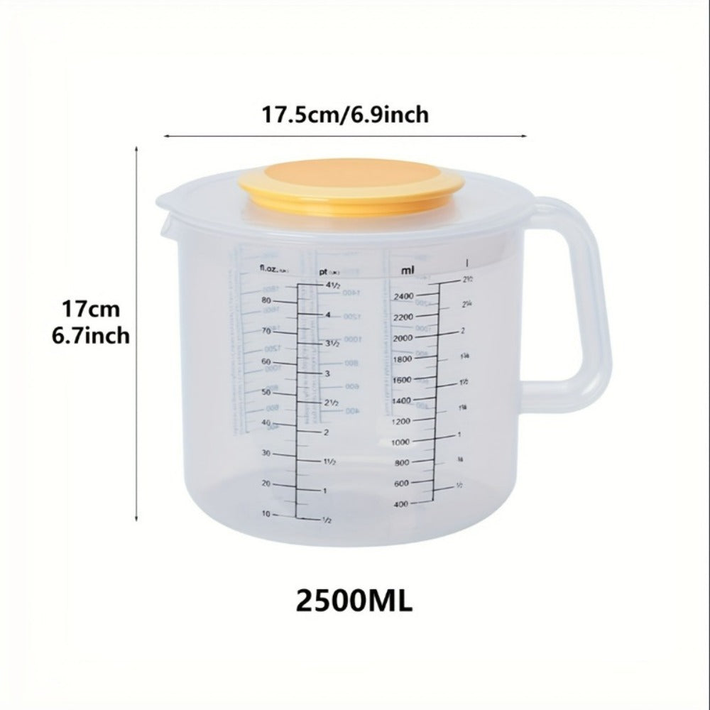 Mixing Bowl with Lid 2.5L Large Capacity Salad Bowl with Measuring Cup and Scale Splash Proof Durable Plastic Kitchen Bowl for Baking Salad Making Food Storage 84oz