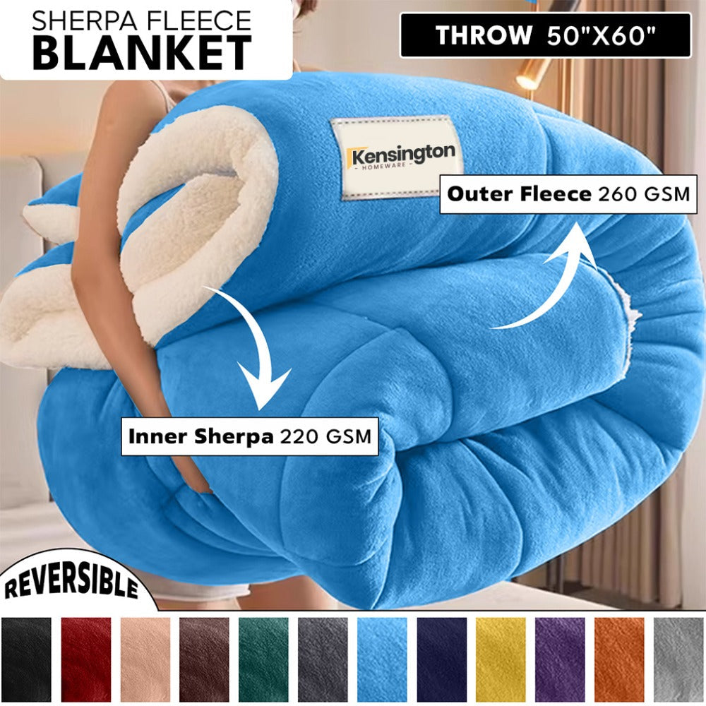 480GSM Sherpa Fleece Blanket ¨C Double-Sided Heavy Warm Throw for Couch, Bed & Travel, Reversible All Season, 13 Colors, 3 Sizes