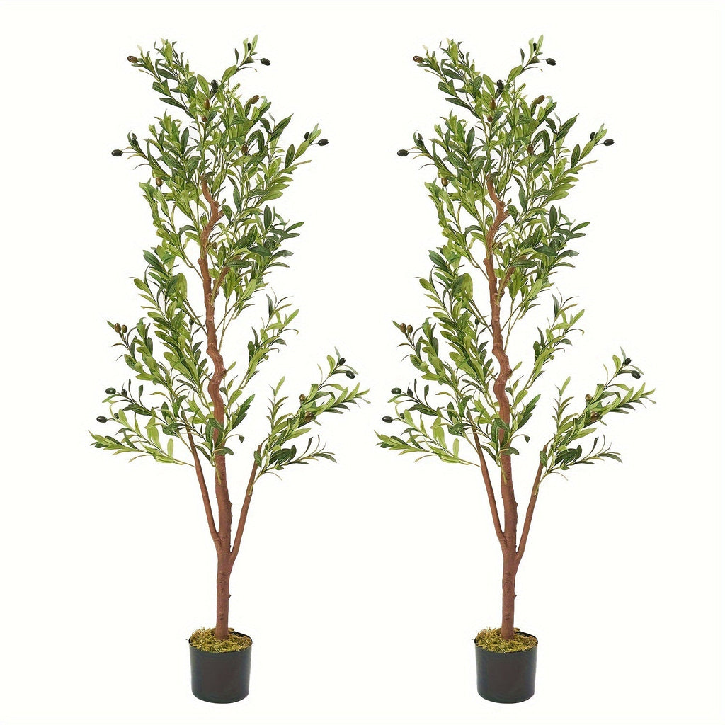 Artificial Olive Tree Large Faux Indoor Tree with Pot ¨C Realistic 5FT 6FT 7FT Multi-Trunk Fake Olive Tree with Leaves & Fruits for Living Room Home Office Entryway Decor