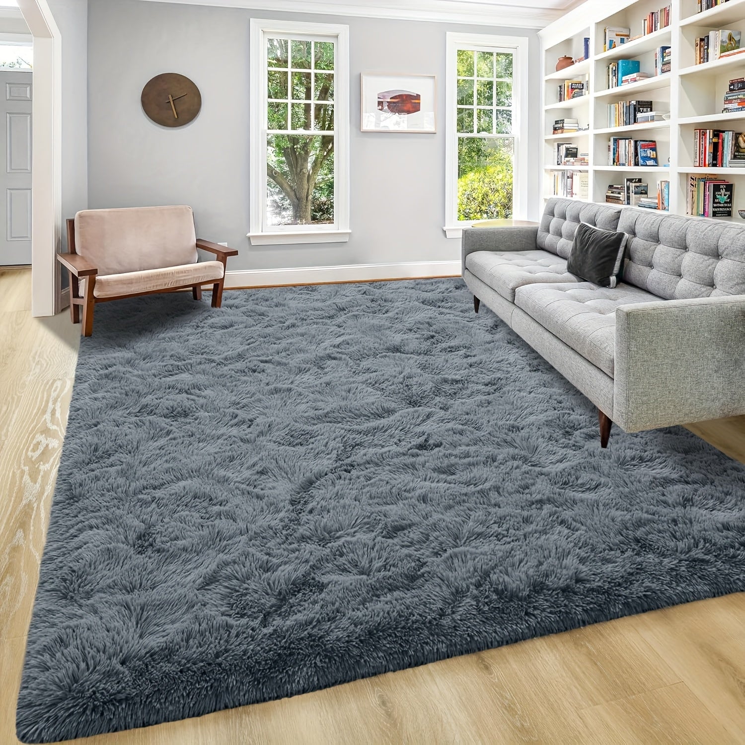 Shaggy Plush Area Rug - Soft Fluffy Carpet for Living Room, Bedroom & Sofa | Non-Slip Machine Washable Tie-Dye & Solid Color Long Pile Rug | Luxury Home Decor Floor Mat in Multiple Sizes & Colors